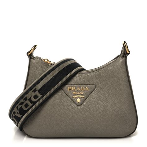 PRADA Vitello Daino Soft Mini Zippered Shoulder Bag Clay Grey 